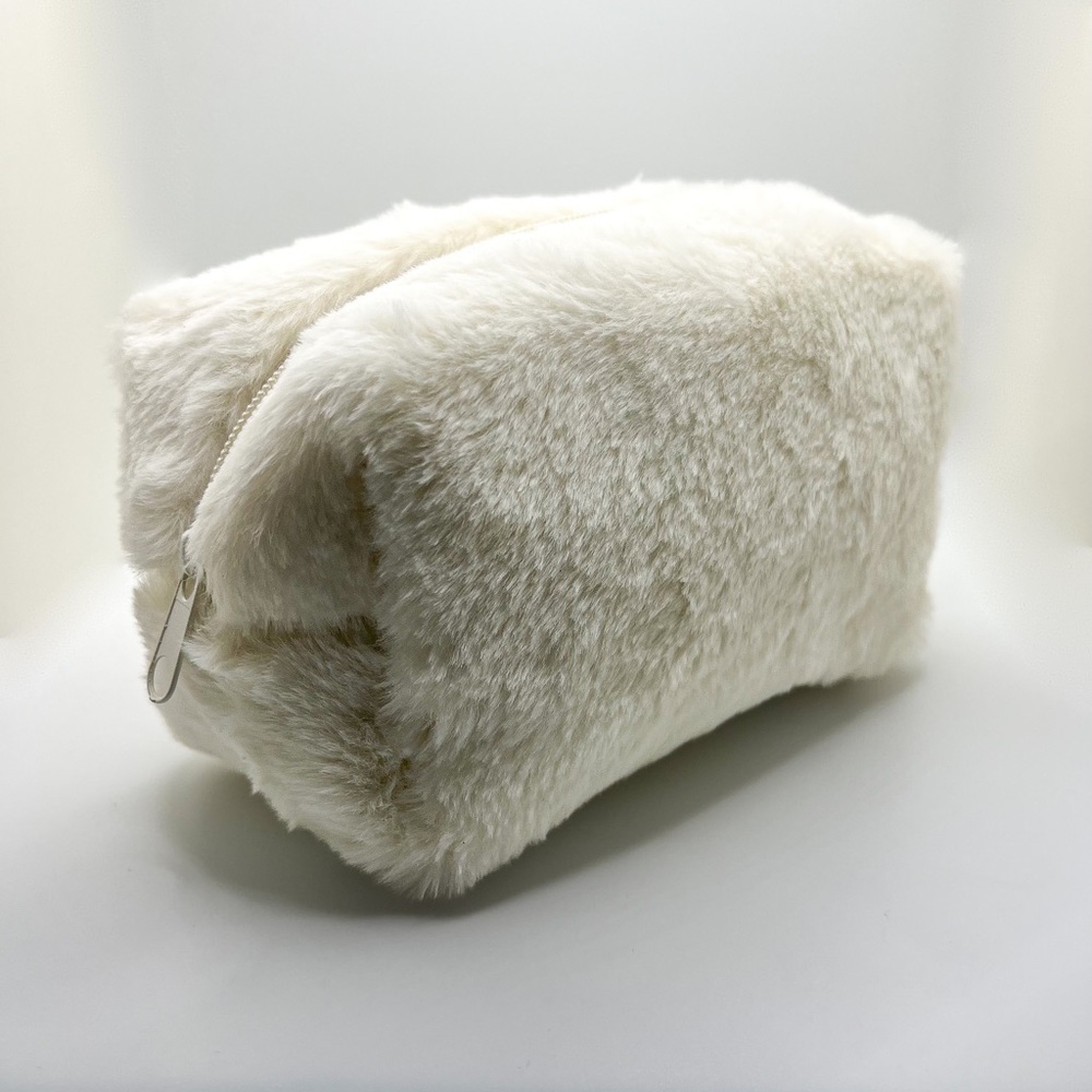 Cream White Plush Travel Pouch